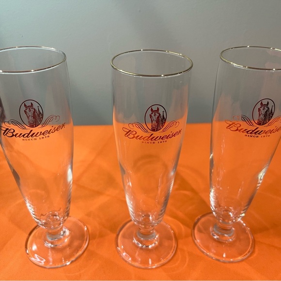 Budweiser Cream and Gold Pilsner Glass Set antique glasses set of 3 Never used - Picture 10 of 11